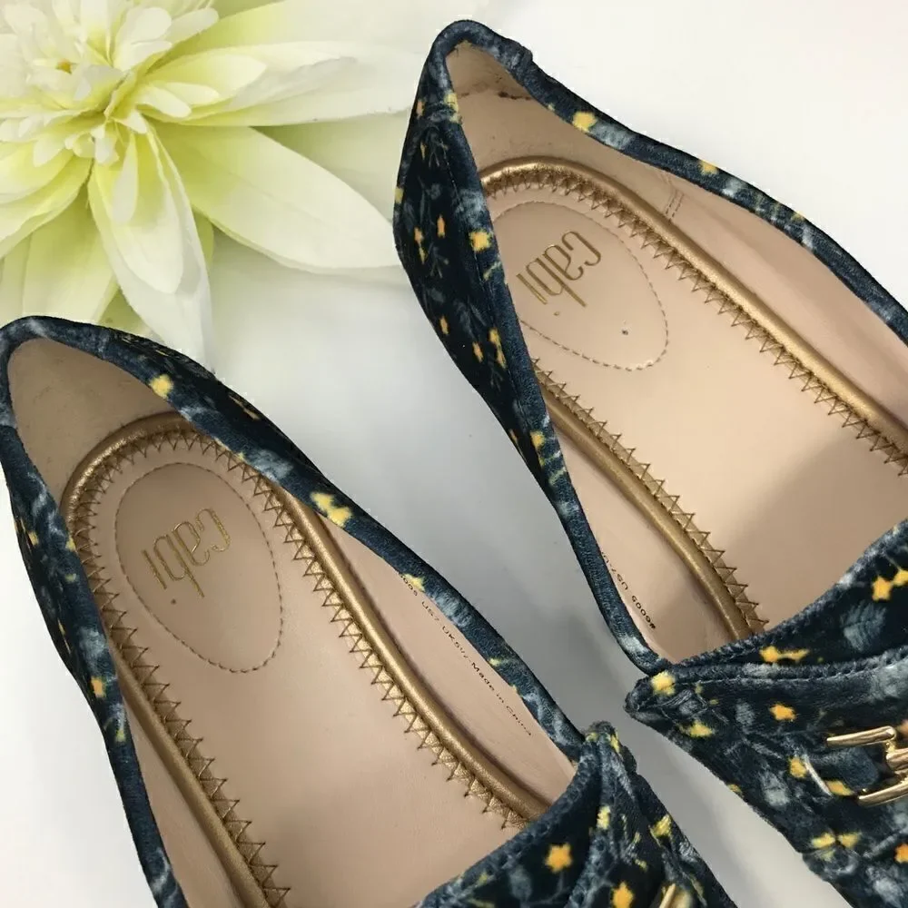 Cabi Carnaby Blue Velvet Floral Slip On Penny Loafer